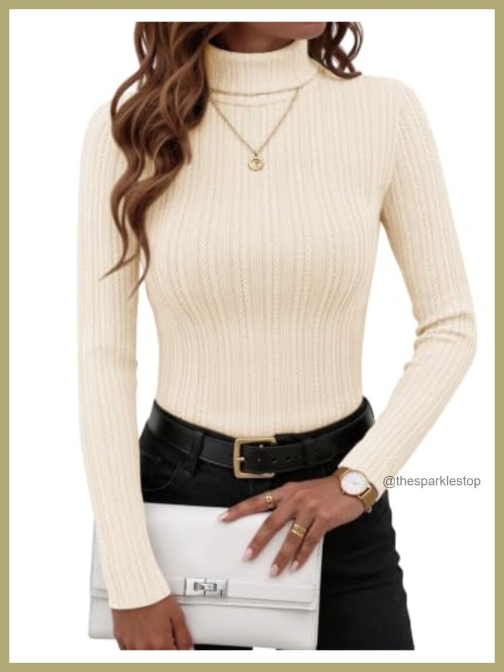 Turtleneck Long Sleeve Ribbed Knit Slim Fit Pullover Sweater Top